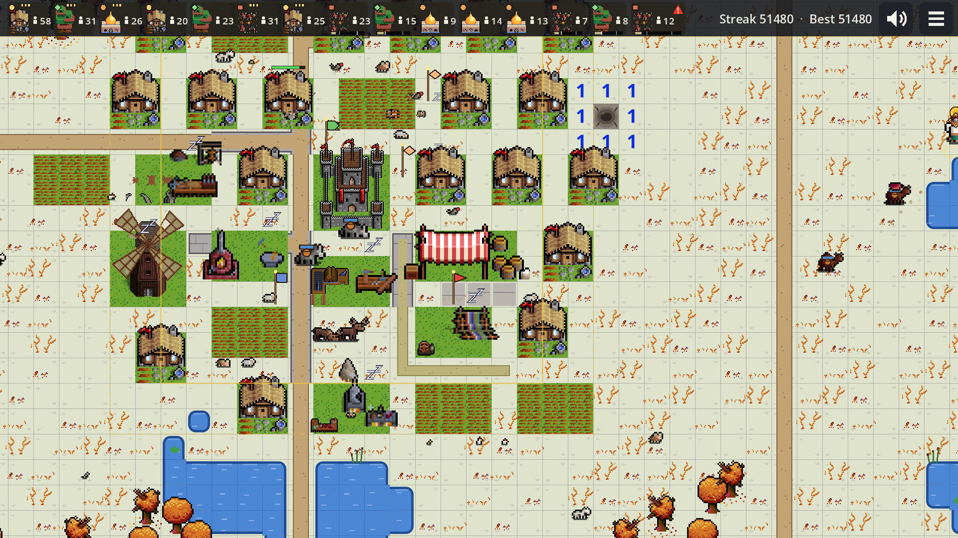 A town with roads, a market square and a windmill